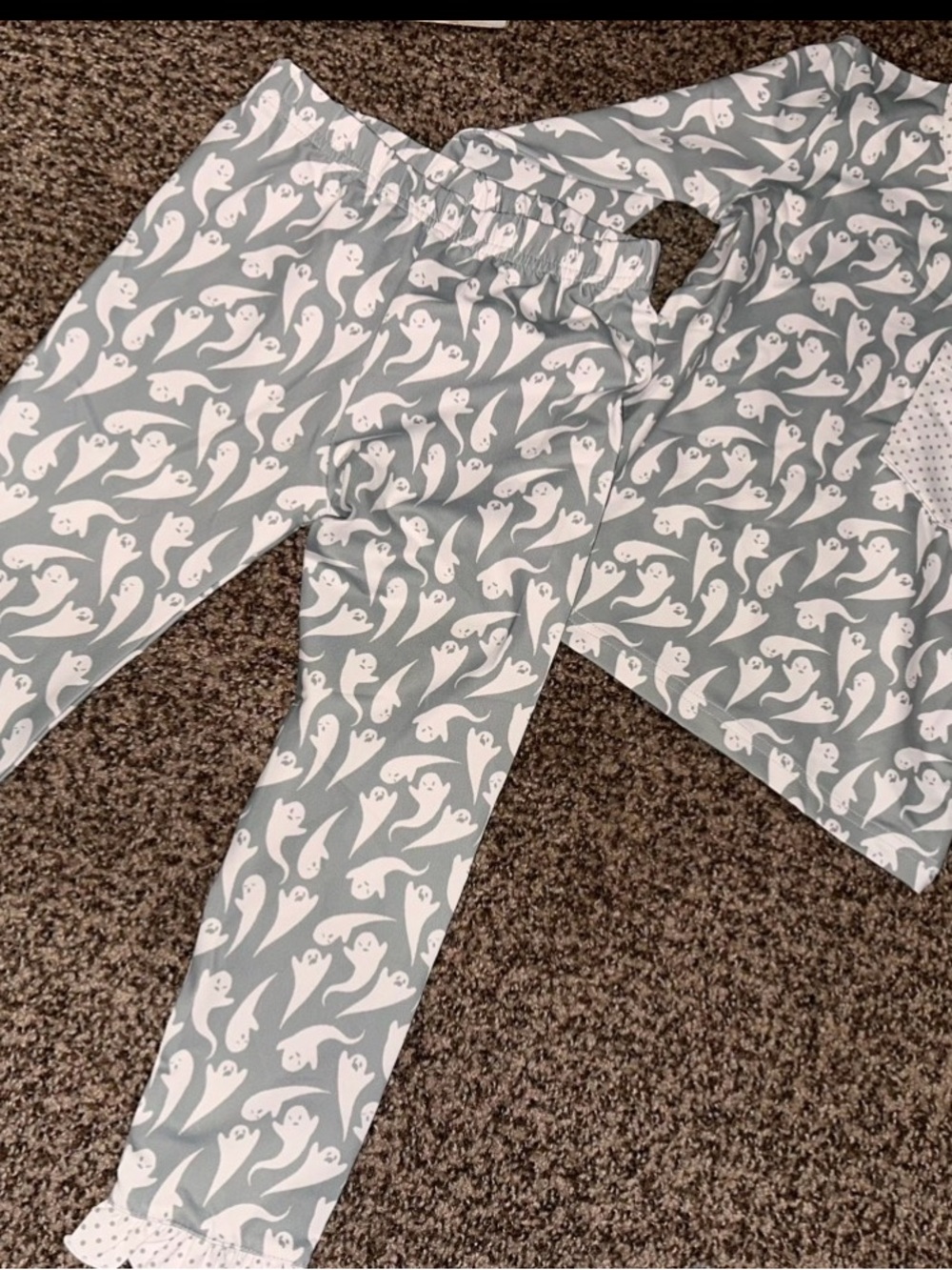 Kids Ghost Print Pajama Set - Light Gray and White